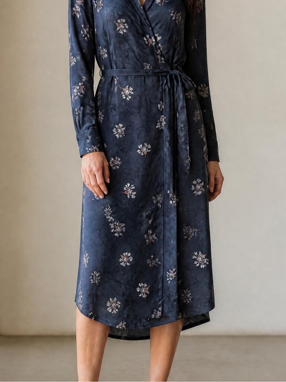 Vince Tossed Bouquet Floral Mandarin Tie Neck S Midi Dress Whimsigoth - Picture 14 of 14